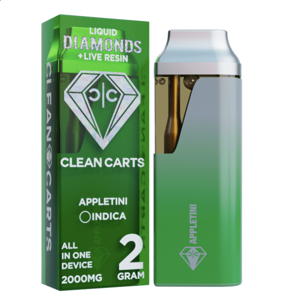 A premium Clean Carts Disposable Appletini vape offering a crisp and refreshing green apple flavor with a hint of sweetness for a smooth and convenient vaping experience.