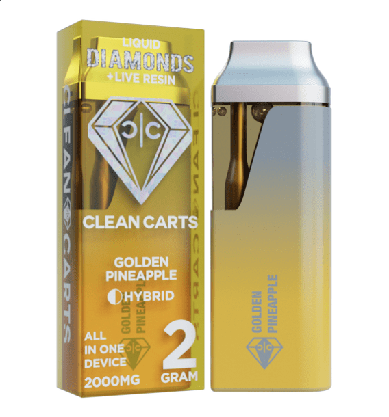 A premium Clean Carts Golden Pineapple vape cartridge featuring a tropical and juicy pineapple flavor for a smooth, sweet, and refreshing vaping experience.
