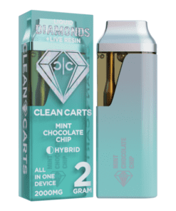 A premium Clean Carts Mint Chocolate Chip vape cartridge featuring a refreshing mint flavor blended with rich chocolate notes for a smooth, cool, and indulgent vaping experience.