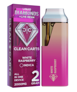 A premium Clean Carts White Raspberry vape cartridge featuring a sweet and tangy blend of white raspberry flavor for a smooth and flavorful vaping experience.