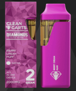 A premium Clean Carts Berry Cream Puff vape cartridge featuring a luscious blend of sweet berries and creamy pastry notes for a smooth, dessert-inspired vaping experience.