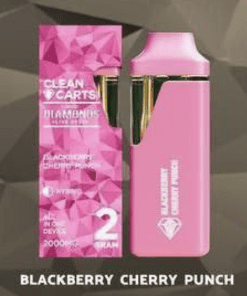 A premium Clean Carts Blackberry Cherry Punch vape cartridge offering a bold blend of juicy blackberry and sweet cherry flavors with a punch of tartness for a smooth and flavorful vaping experience.