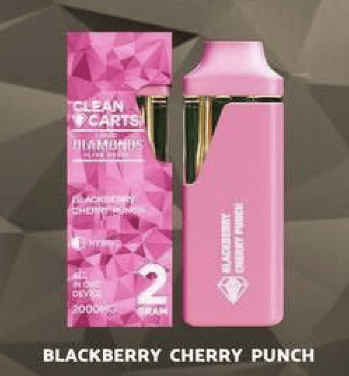 A premium Clean Carts Blackberry Cherry Punch vape cartridge offering a bold blend of juicy blackberry and sweet cherry flavors with a punch of tartness for a smooth and flavorful vaping experience.