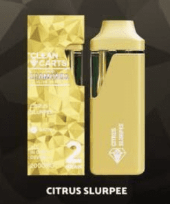 A premium Clean Carts Citrus Slurpee vape cartridge featuring a zesty and refreshing blend of citrus flavors with a cool, slushy twist for a smooth and invigorating vaping experience.