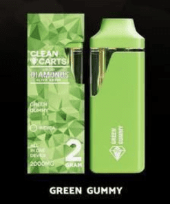 A premium Clean Carts Disposable Green Gummy vape featuring a sweet and tangy green gummy flavor for a smooth, convenient, and flavorful vaping experience.