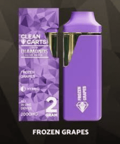 A premium Clean Carts Frozen Grapes vape cartridge featuring a refreshing blend of sweet, juicy grape flavors with an icy, cool finish for a smooth and invigorating vaping experience.